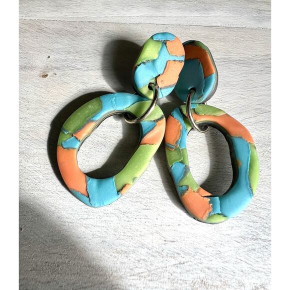 Statement Earrings Polymer Clay Earrings Handcrafted Artwork Multicolor - Picture 3 of 4